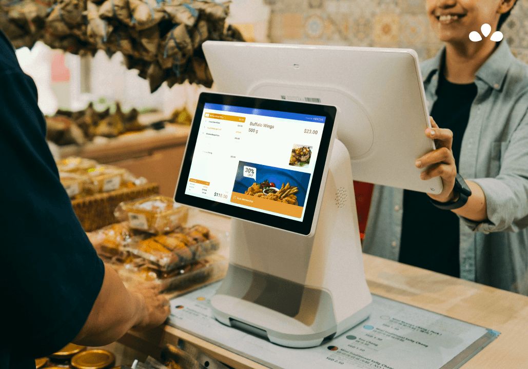 Customer-facing display at the counter showing the itemised order